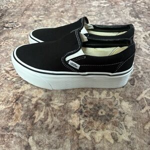 Vans Black and White Platform Slip-Ons